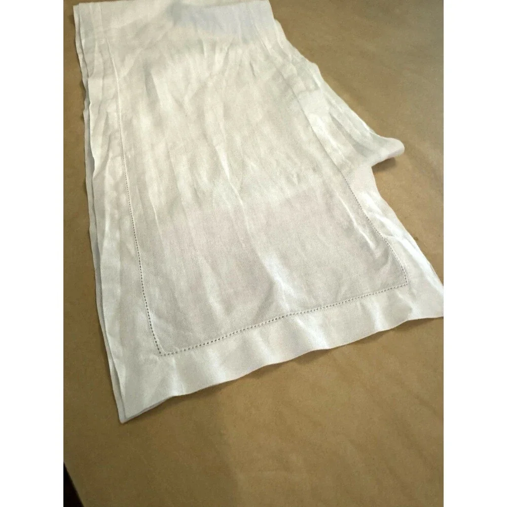 Linen White Table Runner 106 Inches Long Hemstitch stitch Farmhouse cottagecore